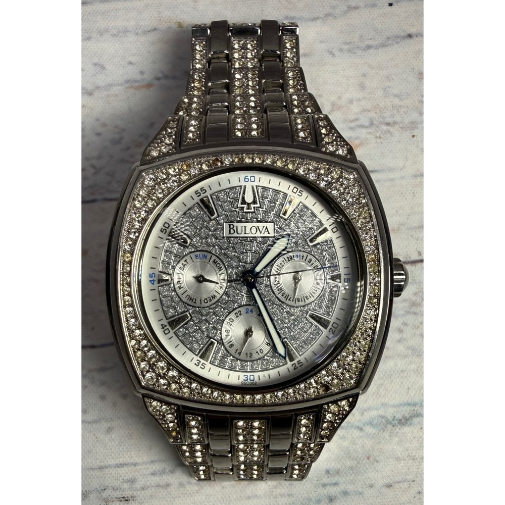 Bulova 96C002 Men's Phantom Crystal Pave Stainless Steel Watch NEEDS A NEW BATT - Picture 1 of 5